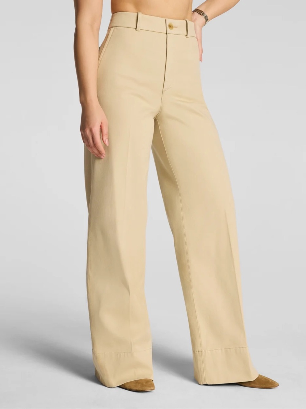 SPANX Women’s Petite Wide-Leg Chinos in Light Khaki